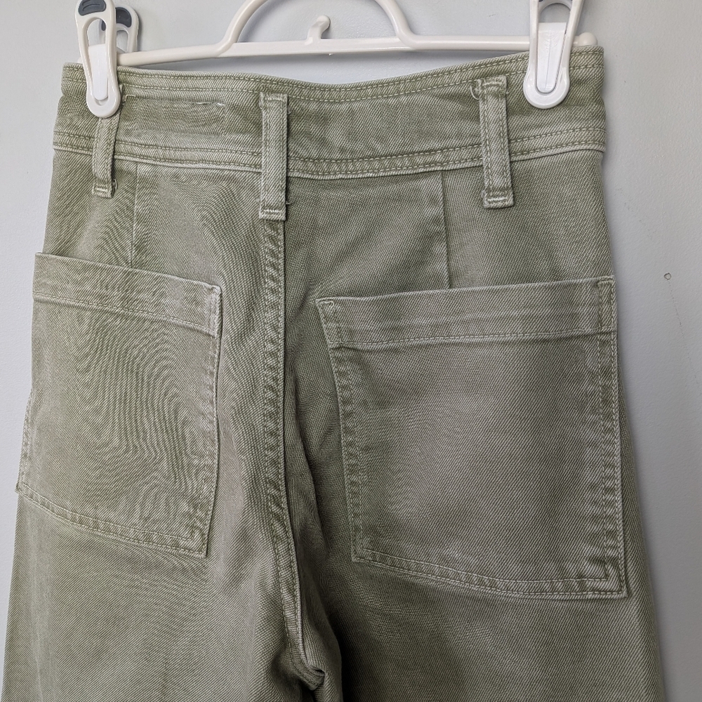 ZARA The Marine Straight Green Kaki Washed Flare Women Pants High Rose Size 0 - Picture 6 of 13